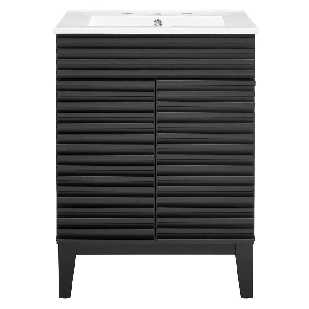 Modway Render Mid-Century Bathroom Vanity With Sink in Walnut White,24 Inch