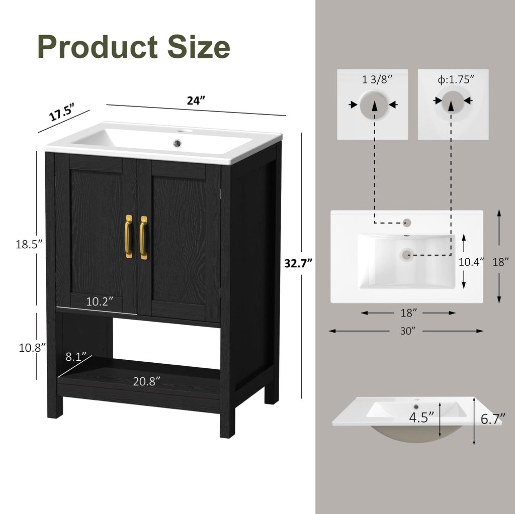 30" Bathroom Vanity with Sink, Modern Bathroom Cabinet, White