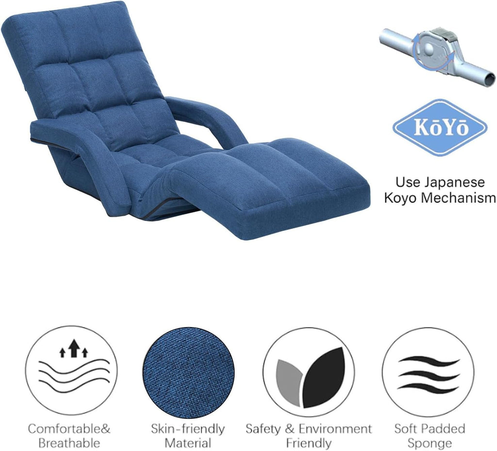Adjustable Floor Gaming Chair with Footrest, 14-Position Backrest