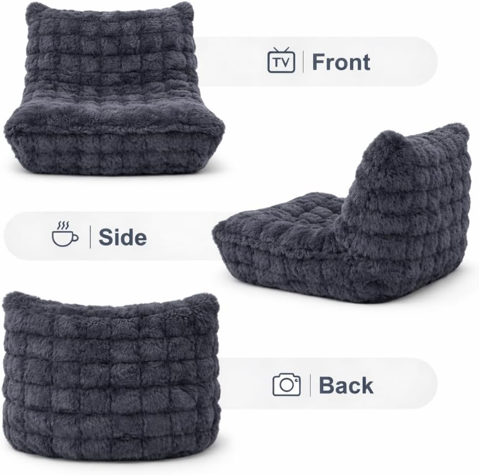 Memory Foam Bean Bag Chairs with Filler Faux (Dark Grey)