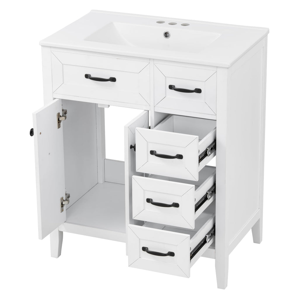 36 Inch Bathroom Vanities with Undermount Ceramic Sink, Storage Cabinet with Soft Closing Doors and Three Drawers, Solid Wood Frame, Natural Wood