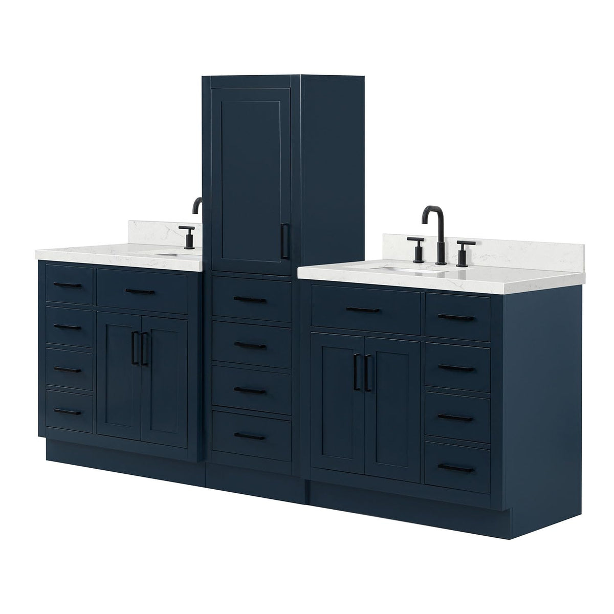 ARIEL Hepburn 92 Inch Includes 20 Inch Linen Cabinet and 1 of 72 Inch Double Rectangle Sink Bathroom Vanity with Carrara White Quartz Countertop 1.5 Inch in Natural Oak