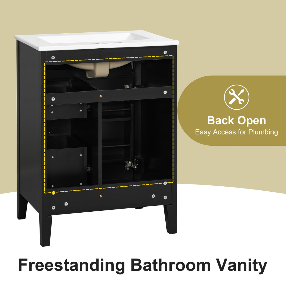 36 Inch Bathroom Vanities with Undermount Ceramic Sink, Storage Cabinet with Soft Closing Doors and Three Drawers, Solid Wood Frame, Natural Wood