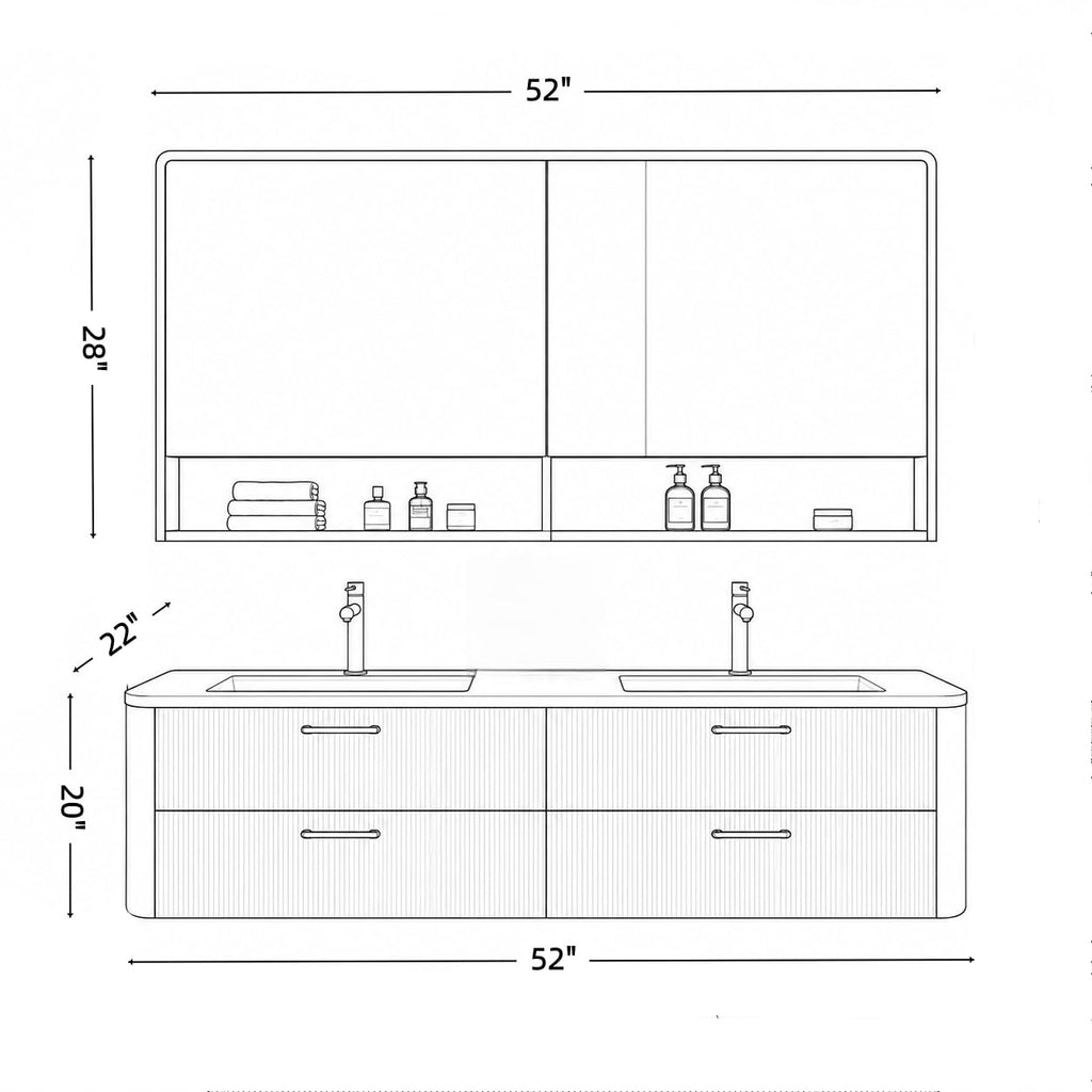 96 in Floating Double Bathroom Vanity with Sinks & LED Mirrors