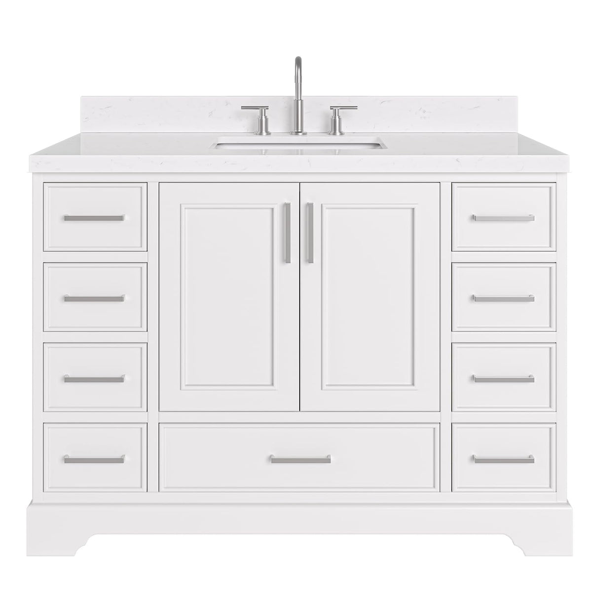 DKB Emilia 48-Inch Bathroom Vanity with Sink â Midnight Blue Single Sink Bathroom Vanity, 1.5" Edge Carrara Quartz Countertop, Solid Wood, 2 Soft Closing Doors, 9 Dovetail Drawers
