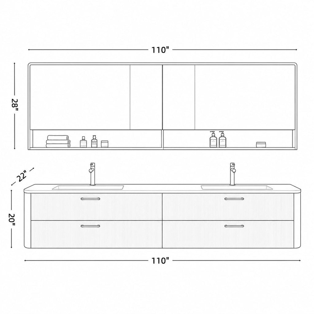 60 IN Floating Double Bathroom Vanity with Sinks & LED Mirror Cabinet
