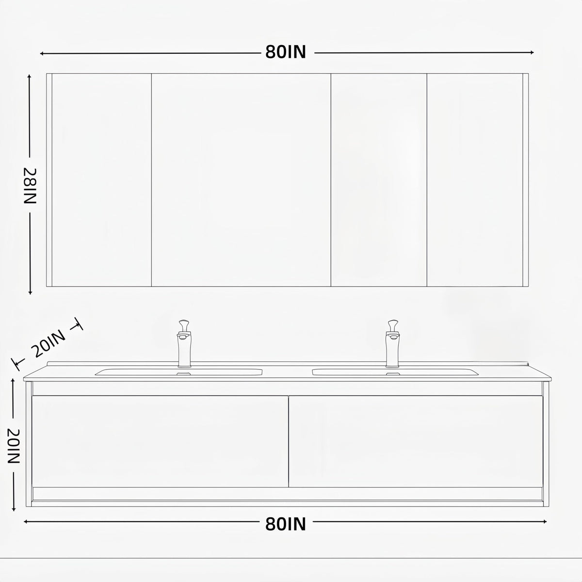 70 in Double Bathroom Vanity with Sinks - Modern Freestanding Bathroom Vanity with Solid Wood Construction | Anti-Fog Mirror | Integrated Stone Sink | Ready-to-Use Design