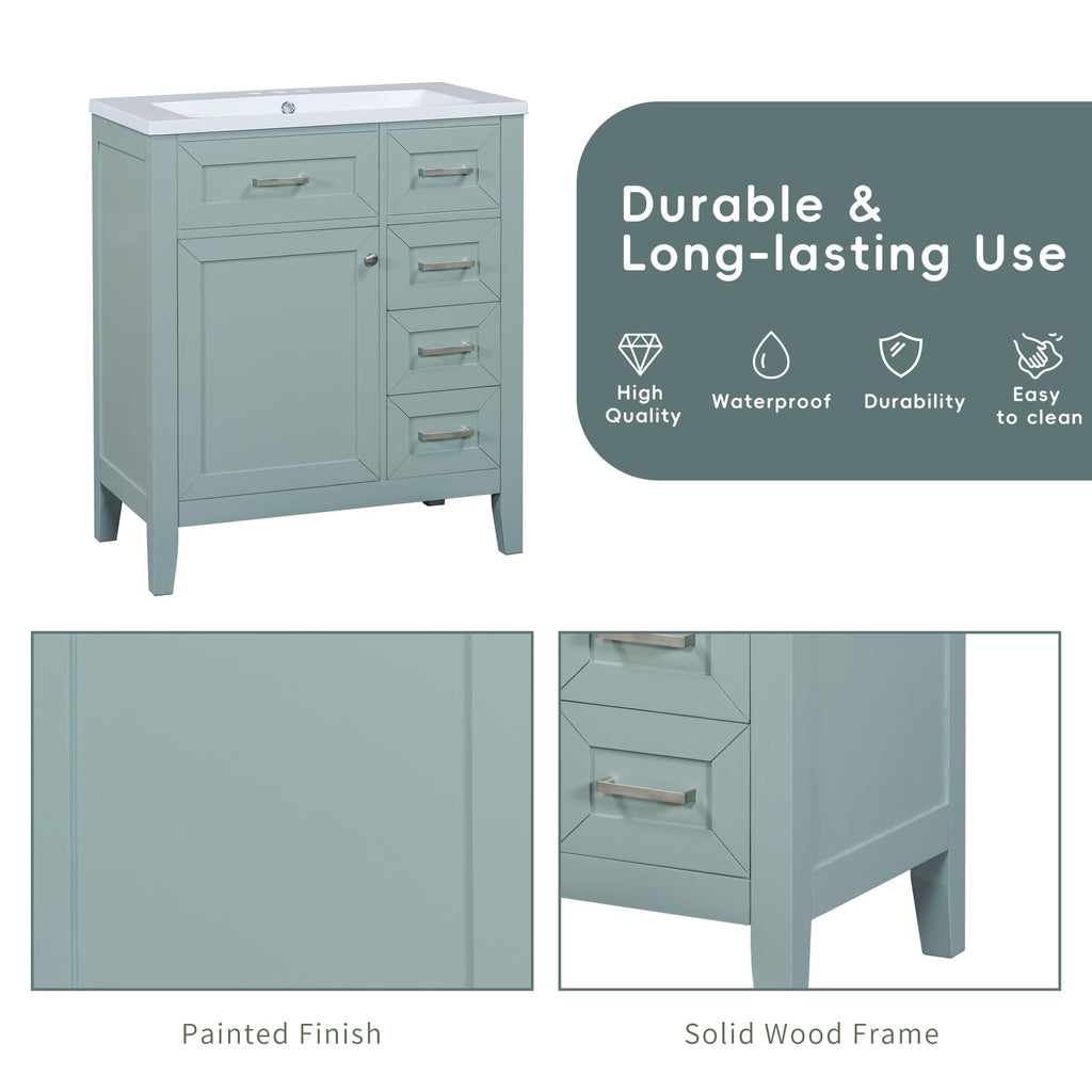 36 Inch Bathroom Vanities with Undermount Ceramic Sink, Storage Cabinet with Soft Closing Doors and Three Drawers, Solid Wood Frame, Natural Wood