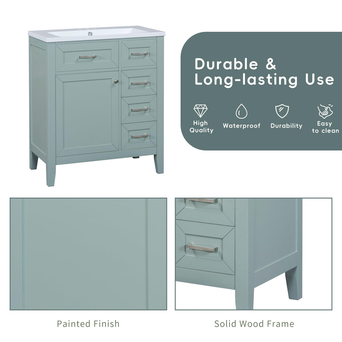36 Inch Bathroom Vanities with Undermount Ceramic Sink, Storage Cabinet with Soft Closing Doors and Three Drawers, Solid Wood Frame, Natural Wood