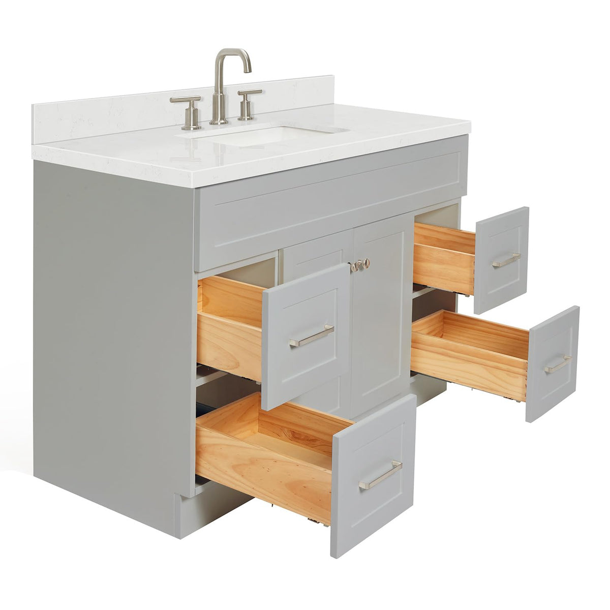 DKB Emilia 48-Inch Bathroom Vanity with Sink â Midnight Blue Single Sink Bathroom Vanity, 1.5" Edge Carrara Quartz Countertop, Solid Wood, 2 Soft Closing Doors, 9 Dovetail Drawers