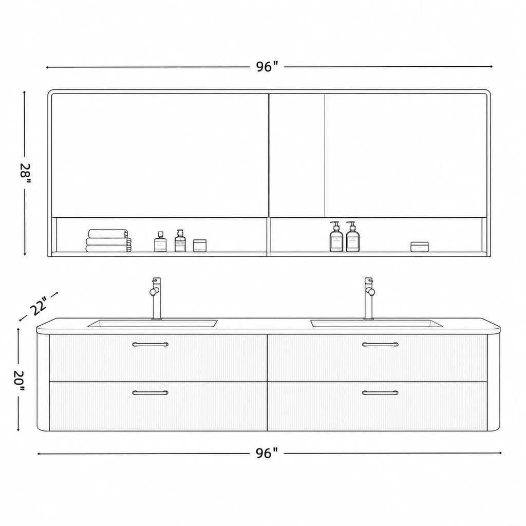 60 IN Floating Double Bathroom Vanity with Sinks & LED Mirror Cabinet