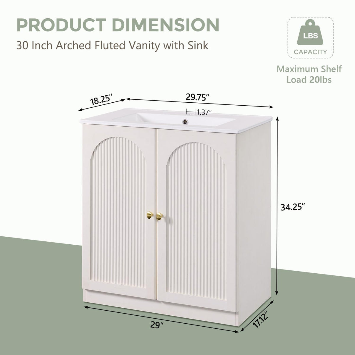IFBUY 30 Inch Arched Bathroom Vanity with Sink, Fluted Design, Natural Oak