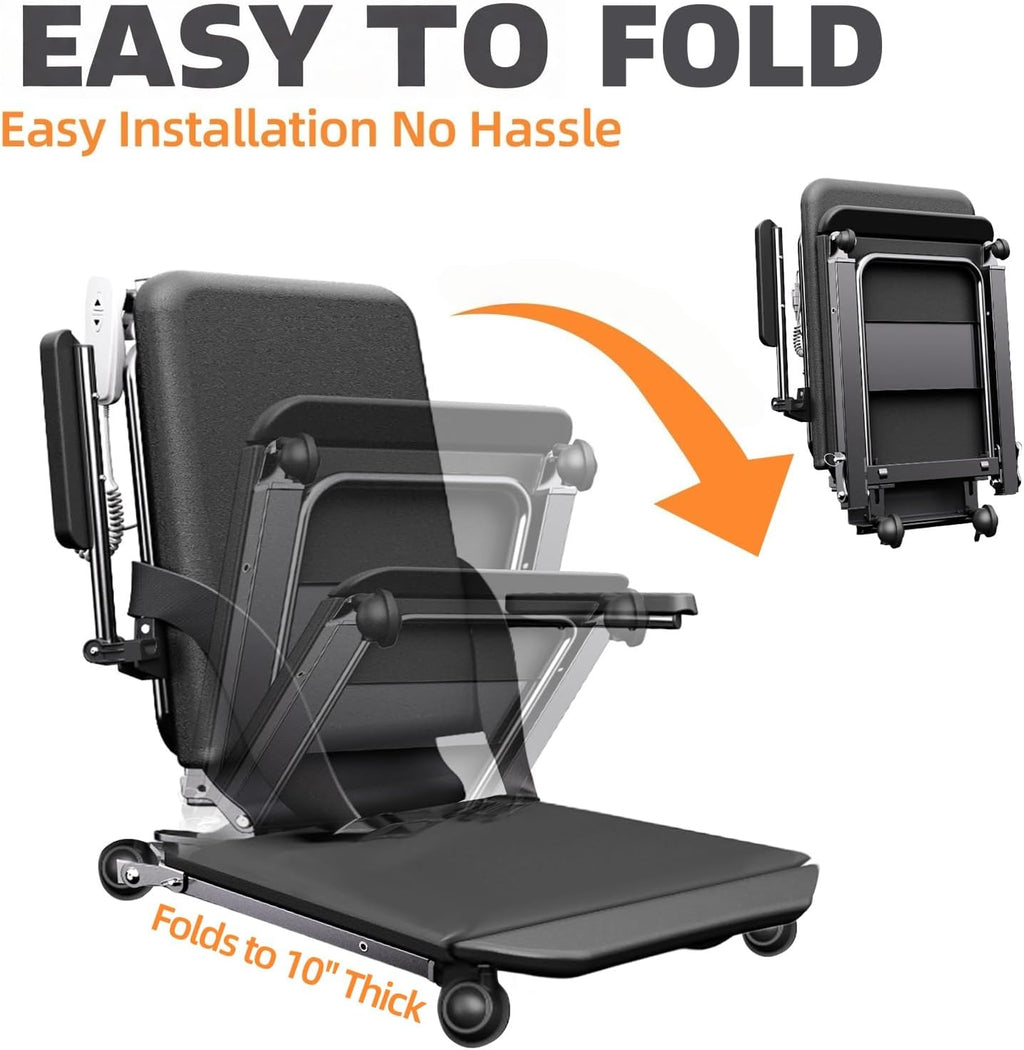 Upgrade Steel Electric Lift Chair with Advanced Wheels and PU Cushion, Floor Lift for Elderly, Support Up to 400 LBS, Safety Seat Belts and Handrails, Suitable for Home or Care Facilities Use, Black