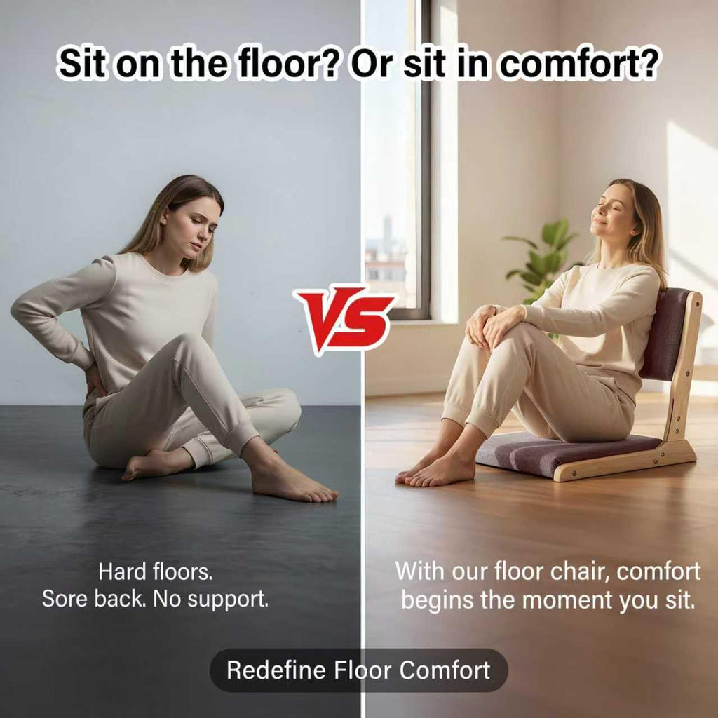 Tiita 2-Pack Foldable Meditation Floor Chairs with Back Support, Wood Grey