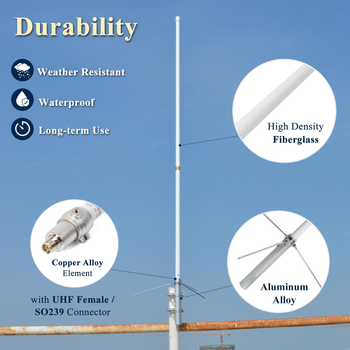 2m/70cm Dual-Band Base Station Antenna, 200W 5.5/8.5dBi High Gain