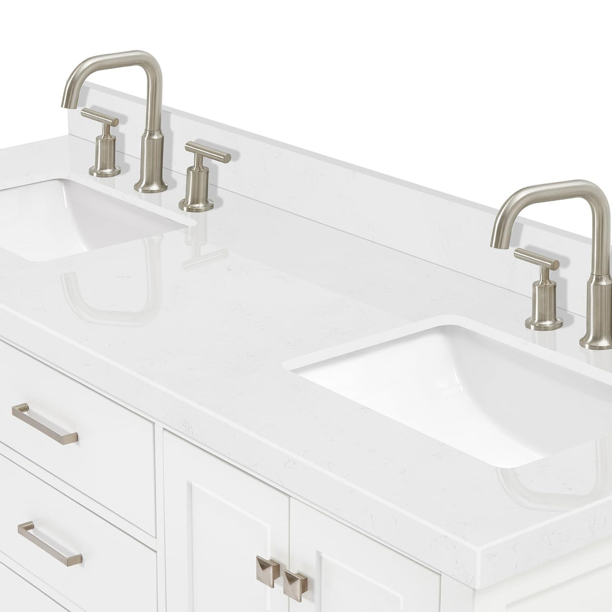 DKB Isabella 66" White Double Bathroom Vanity with 1.5" Carrara Quartz Countertop, Double Rectangular Undermount Sinks, 4 Soft Closing Doors, 6 Dovetail Drawers