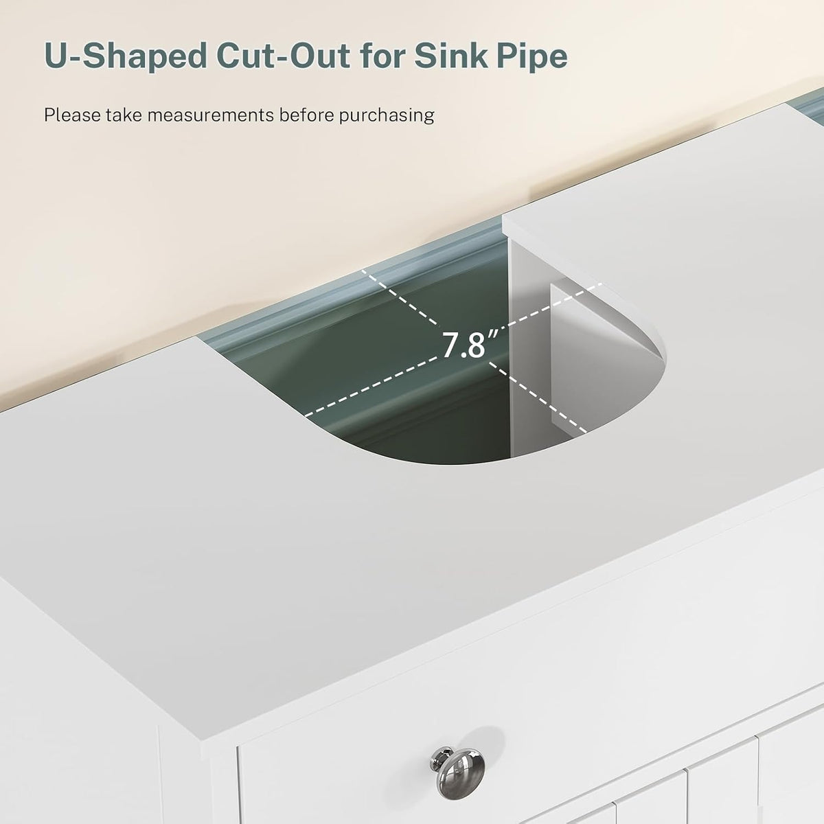 TEENFON Pedestal Sink Storage Cabinet with 2 Doorsand Drawer, Bathroom Sink Cabinet, Under Sink Storage with U-Shape Cut-Out, White