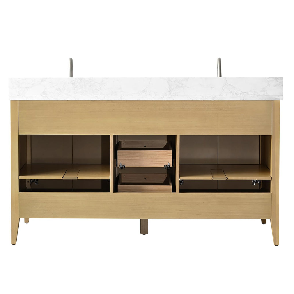Vanity Art 84 inch Bathroom Vanity with Double Sink & Ceramic Top, Vanity Cabinet with Soft-Closing Door, Solid Wood Frame, Linear Pattern, Walnut, Golden Brushed Handware,Vintage Green