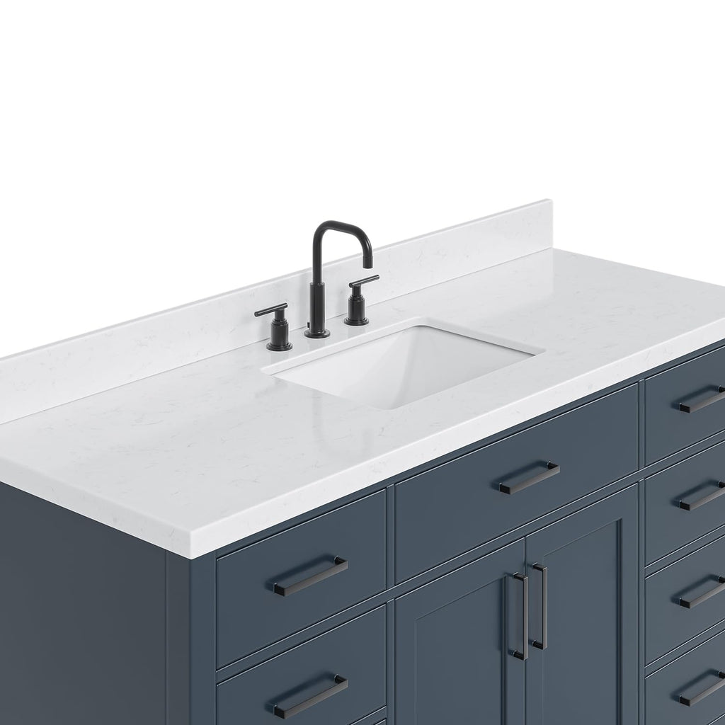 DKB Isabella 60 Inch Bathroom Vanity Single Sink â White Bathroom Vanity with Sink, 1.5" Edge Carrara White Quartz Countertop, Solid Wood, 2 Soft-Close Doors, 8 Dovetail Drawers + Tilt Drawer
