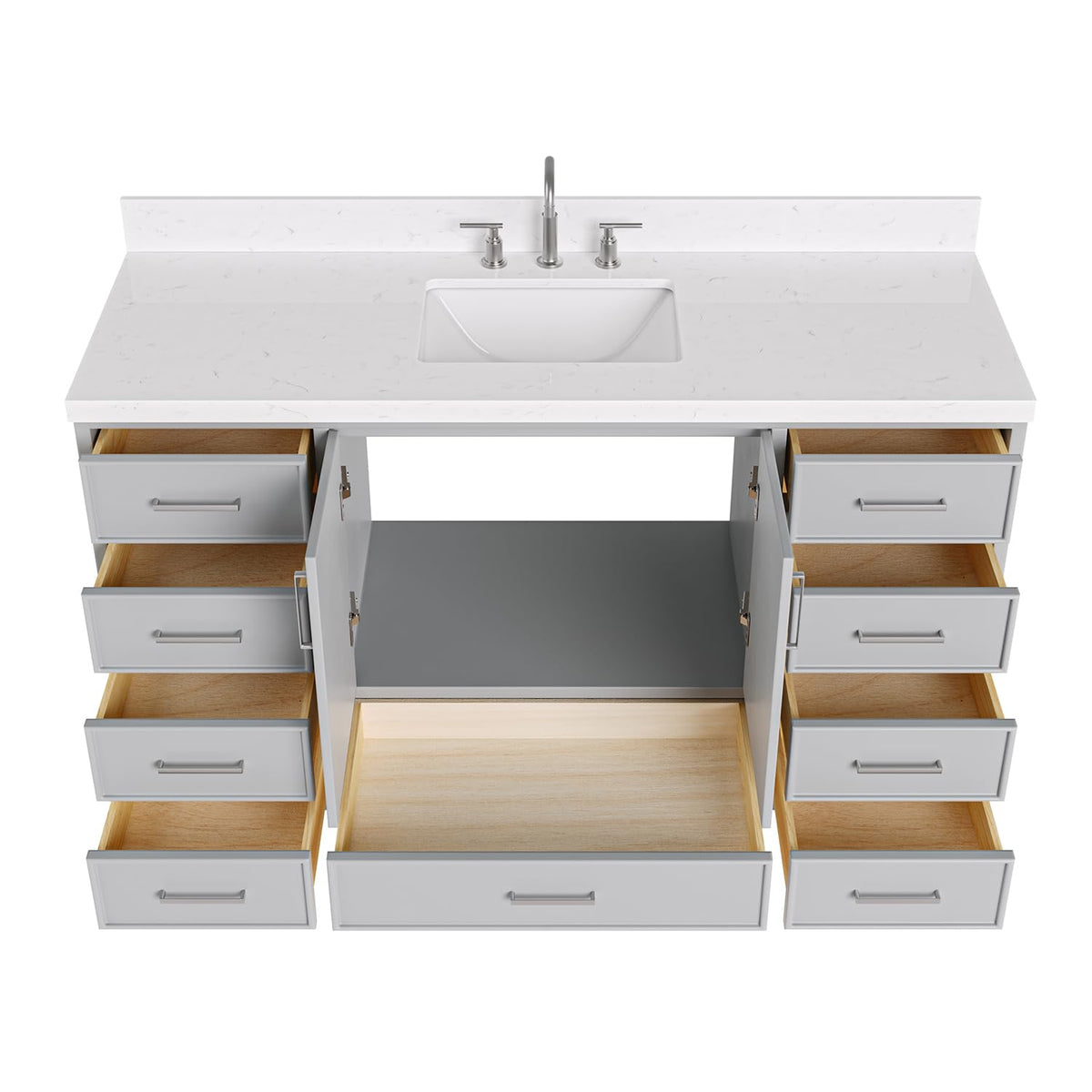 DKB Isabella 60 Inch Bathroom Vanity Single Sink â White Bathroom Vanity with Sink, 1.5" Edge Carrara White Quartz Countertop, Solid Wood, 2 Soft-Close Doors, 8 Dovetail Drawers + Tilt Drawer