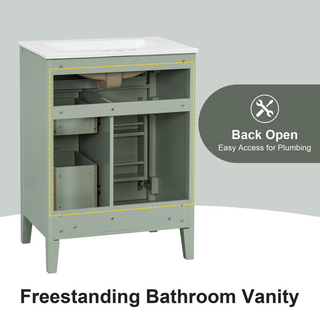 36 Inch Bathroom Vanities with Undermount Ceramic Sink, Storage Cabinet with Soft Closing Doors and Three Drawers, Solid Wood Frame, Natural Wood