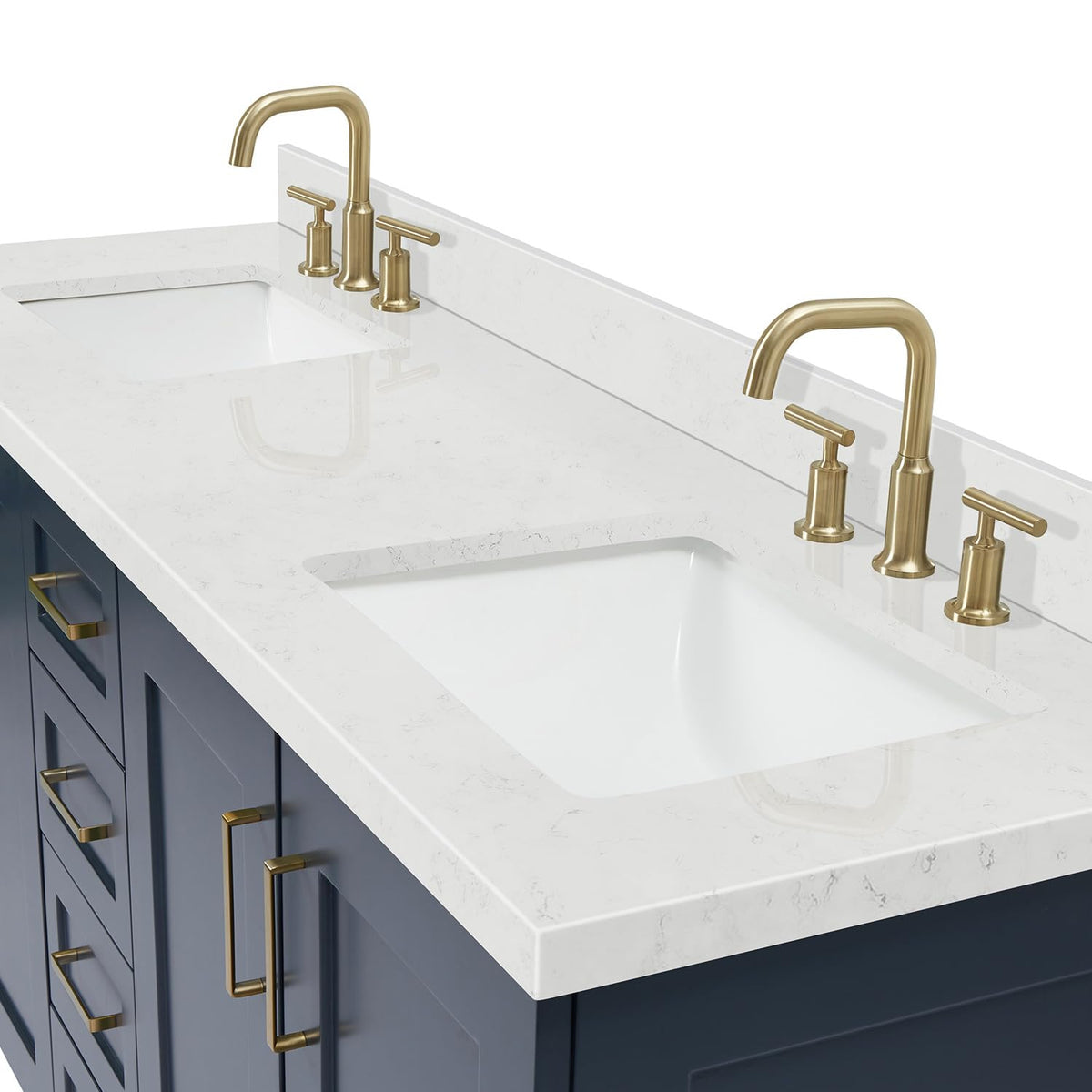 DKB Emilia 72 Inch Bathroom Vanity Double Sink â White Bathroom Vanity with Sink, 1.5" Edge Carrara White Quartz Countertop & Backsplash, 4 Soft-Close Doors, and 6 Dovetail Drawers