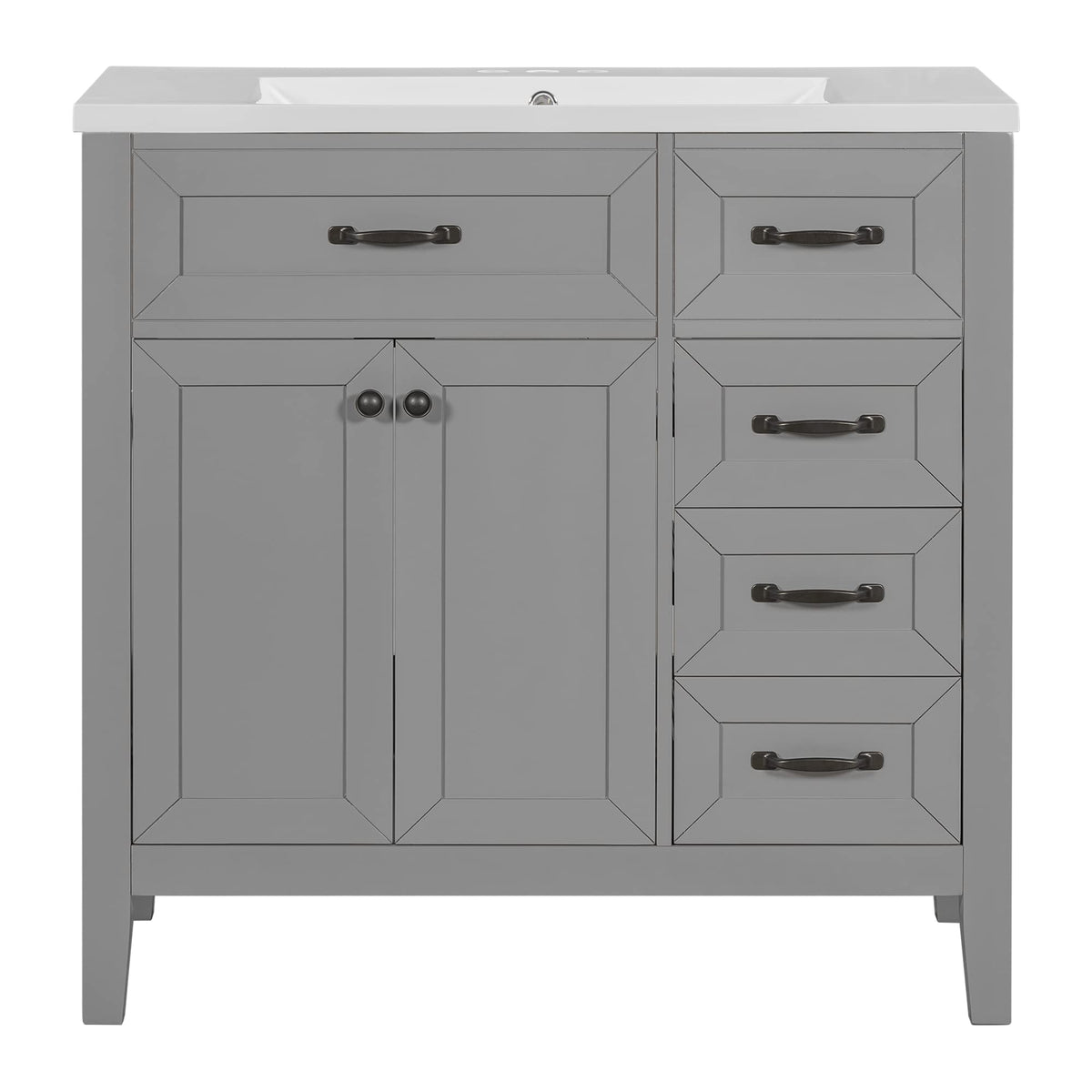 36 Inch Bathroom Vanities with Undermount Ceramic Sink, Storage Cabinet with Soft Closing Doors and Three Drawers, Solid Wood Frame, Natural Wood
