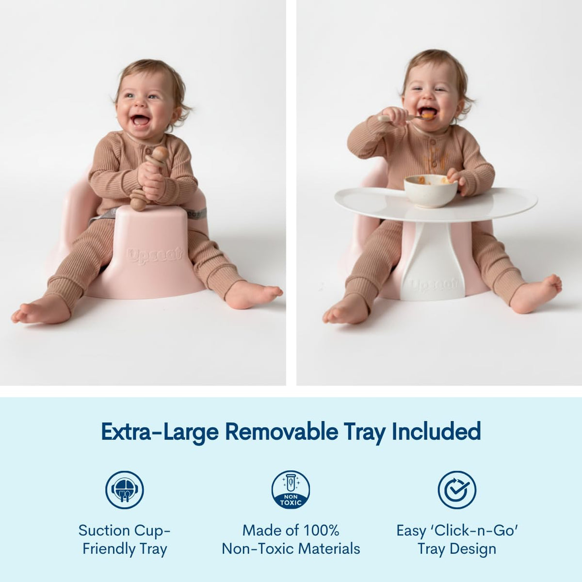 Upseat â The Original Ergonomic Baby Floor & Booster Seat with Tray, Developed with Physical Therapists for Upright Posture & Healthy Hip Development, 4â24 Months, Extra-Large Tray (Sage)