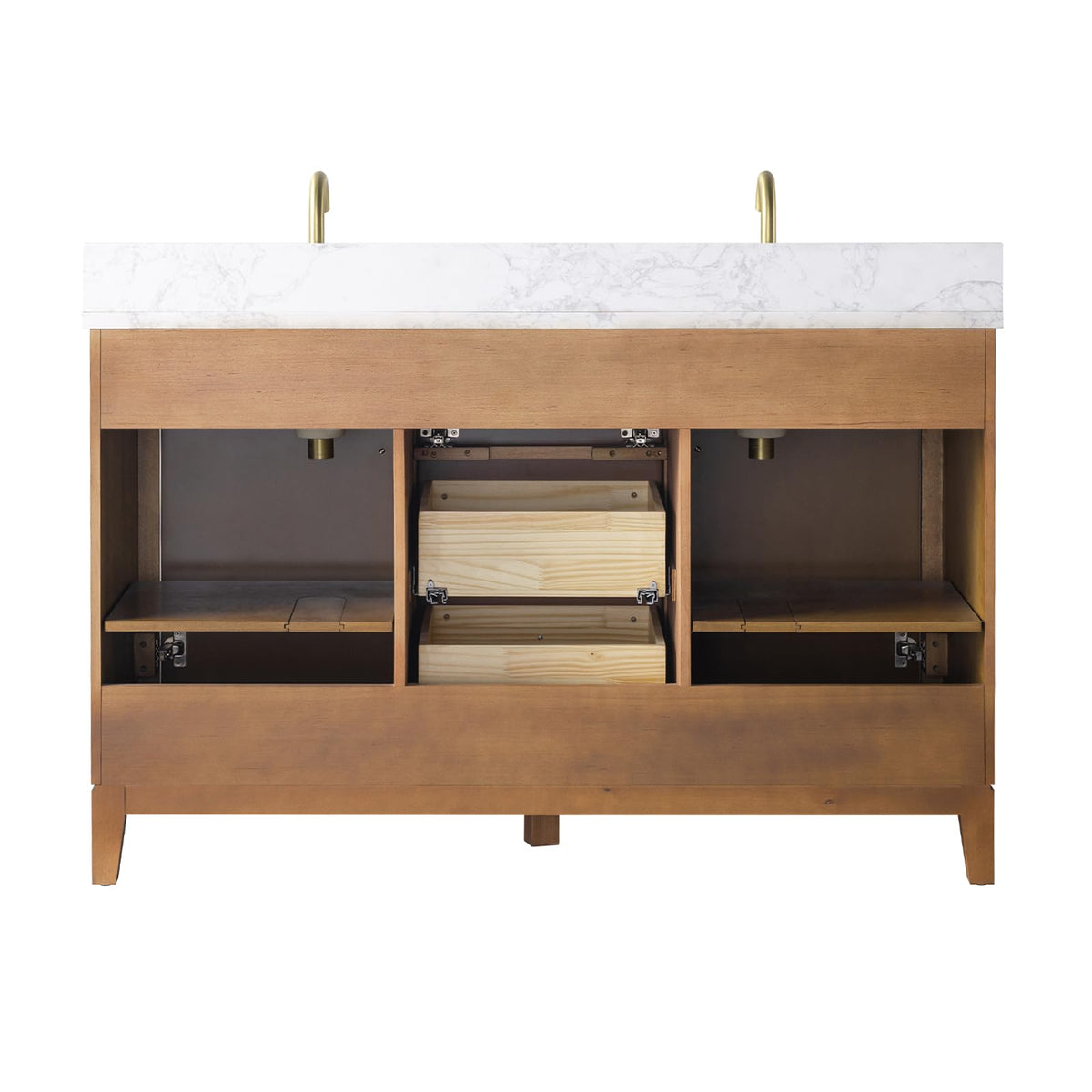 Vanity Art 72" Bathroom Vanity with Double Sink & Arabescato White Engineered Stone Top, Vanity Cabinet with Soft Closing Door, Solid Wood Frame, Golden Brushed Handles, Walnut VA8172D-Walnut-GB