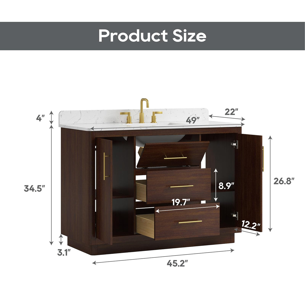 60 Inch Bathroom Vanity with Double Sink Combo, Greige