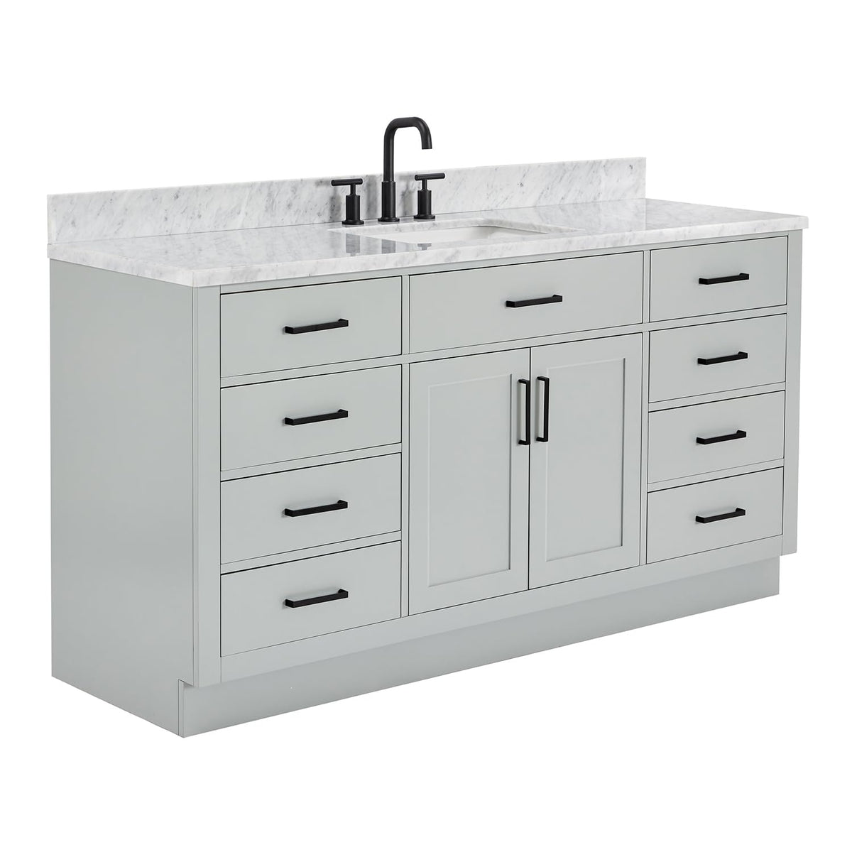 ARIEL Hepburn 66-inch Bathroom Vanity with Sink,Solid Wood, 1.5-inch Pure White Quartz Countertop & Backsplash, Single Rectangular Porcelain Sink, 2 Soft Closing Doors, 9 Dovetail Drawers, White