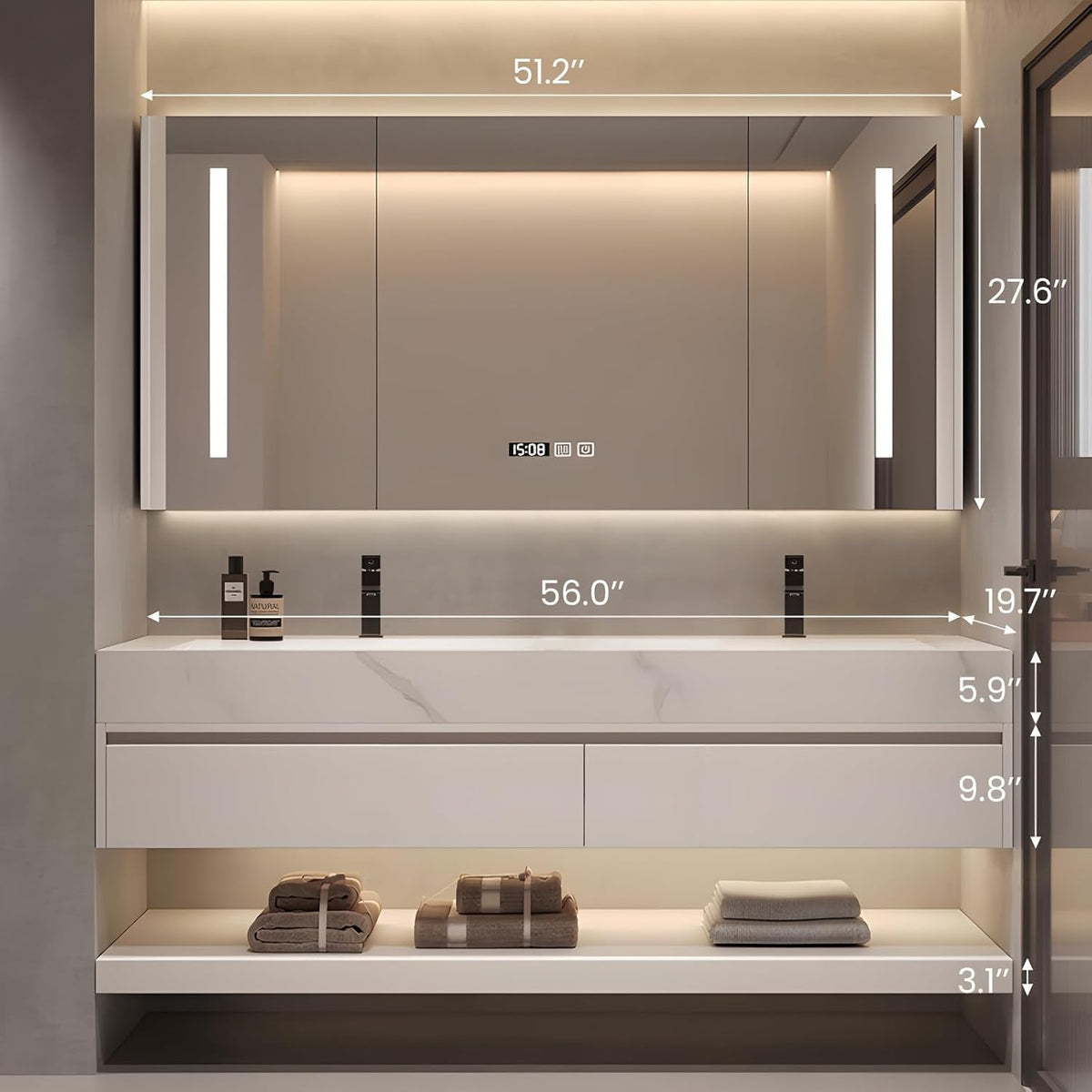 72" Bathroom Vanity with Double Sink, Fully Assembled, White