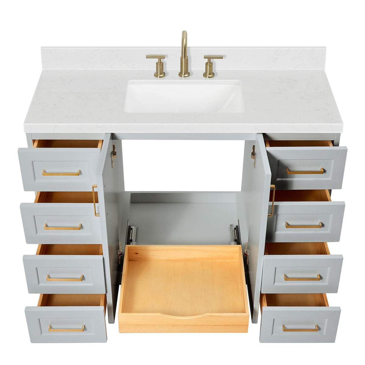 DKB Emilia 48-Inch Bathroom Vanity with Sink â Midnight Blue Single Sink Bathroom Vanity, 1.5" Edge Carrara Quartz Countertop, Solid Wood, 2 Soft Closing Doors, 9 Dovetail Drawers