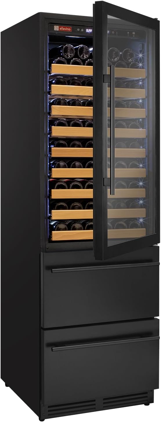 Allavino 76.5" Tall Black Wine Refrigerator with Two Refrigerated Drawers YHWR7724D-B