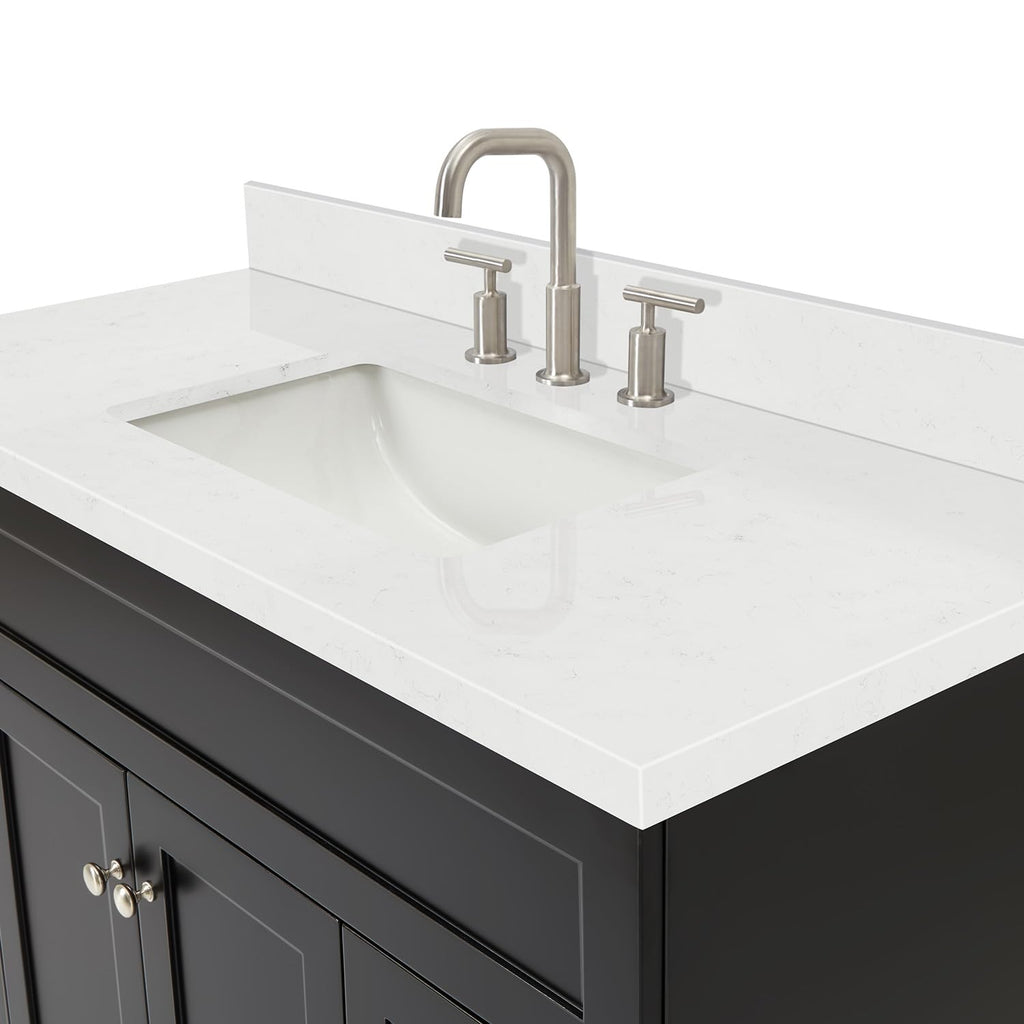 DKB Emilia 48-Inch Bathroom Vanity with Sink â Midnight Blue Single Sink Bathroom Vanity, 1.5" Edge Carrara Quartz Countertop, Solid Wood, 2 Soft Closing Doors, 9 Dovetail Drawers
