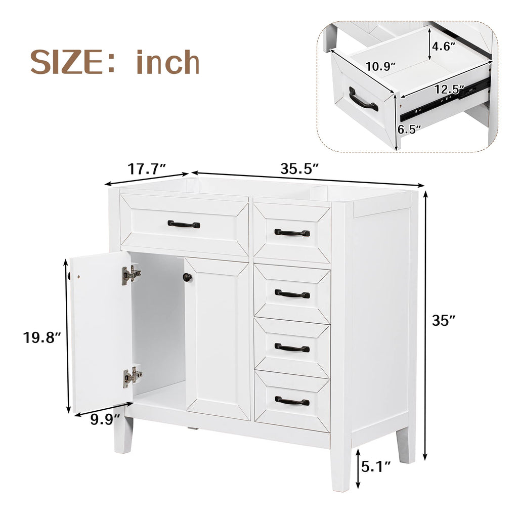 36 Inch Bathroom Vanities with Undermount Ceramic Sink, Storage Cabinet with Soft Closing Doors and Three Drawers, Solid Wood Frame, Natural Wood