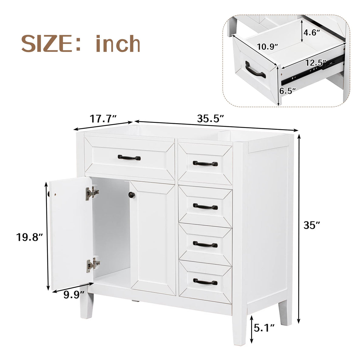 36 Inch Bathroom Vanities with Undermount Ceramic Sink, Storage Cabinet with Soft Closing Doors and Three Drawers, Solid Wood Frame, Natural Wood