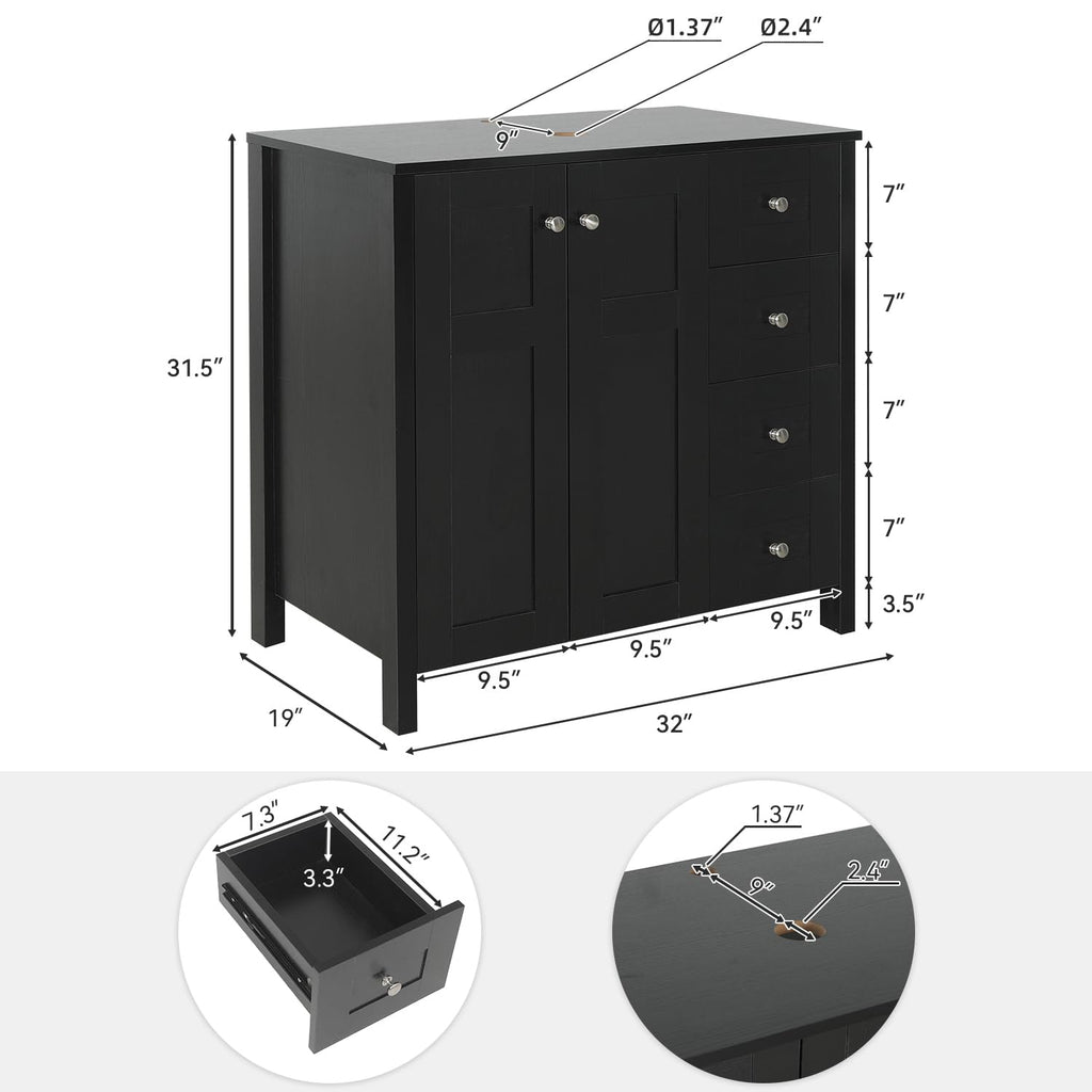 32'' Bathroom Vanity with Sink, Modern Bathroom Cabinet, Black