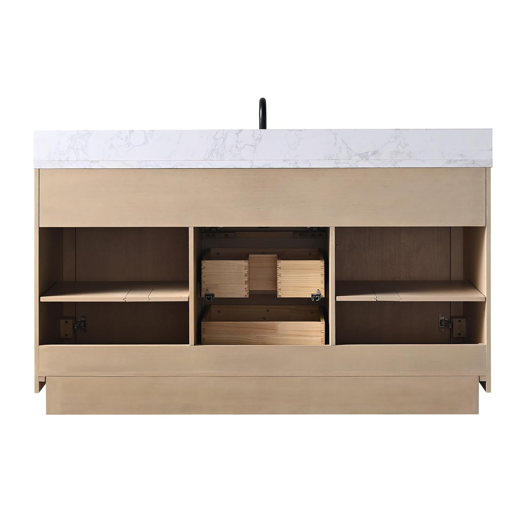 HOMEBEYOND 72" Bathroom Vanity with Double Sink & Ceramic Top, MDF Material Vanity Cabinet with Basin Combo, Soft-Closing Doors, Removable Shelf, Backsplash, Tan