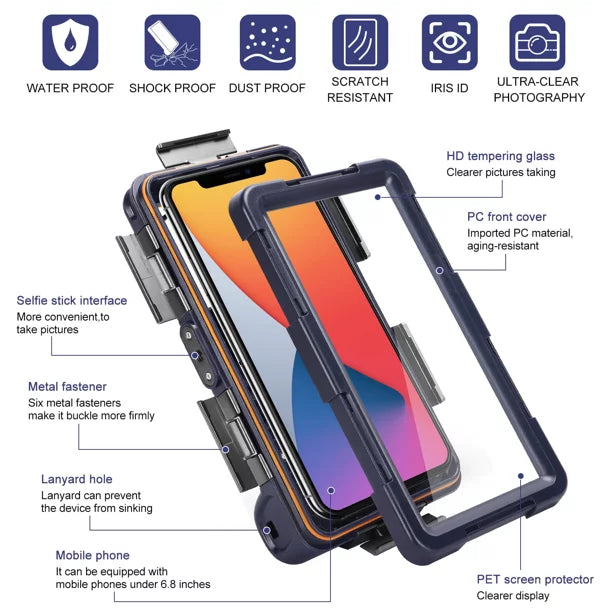 UrbanX Professional [15m/50ft] Swimming Diving Surfing Snorkeling Photo Video Fluid Protective Case Liquid Housing for HTC 10 Lifestyle And all Phones Up to 6.9 Inch LCD with Lanyard