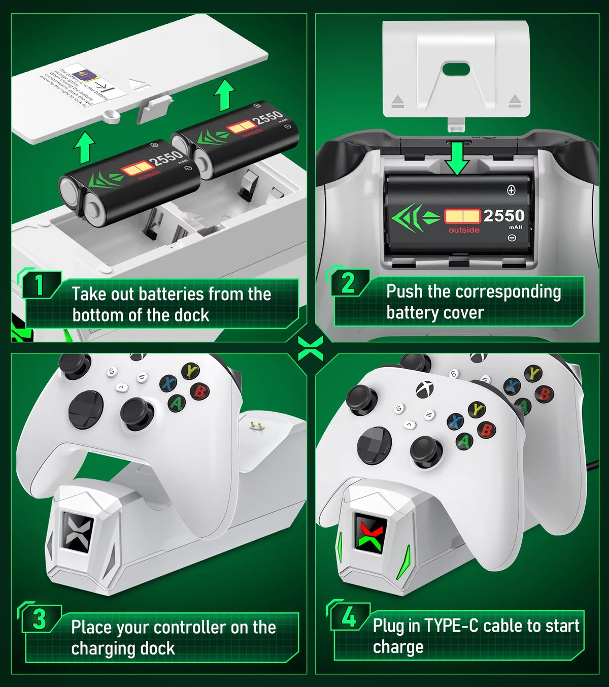Xbox Controller Charger,Xbox Charging Station Dock with 2x2550mAh Rechargeable Battery Packs for Xbox One/Series X|S Controller Accessories-White