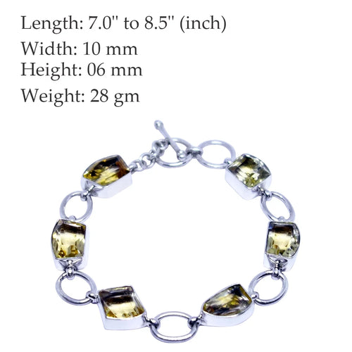 925 Silver Bracelet for Women, Natural Lemon Quartz Gemstone, Designer Bracelets, Handmade Fashion Jewelry