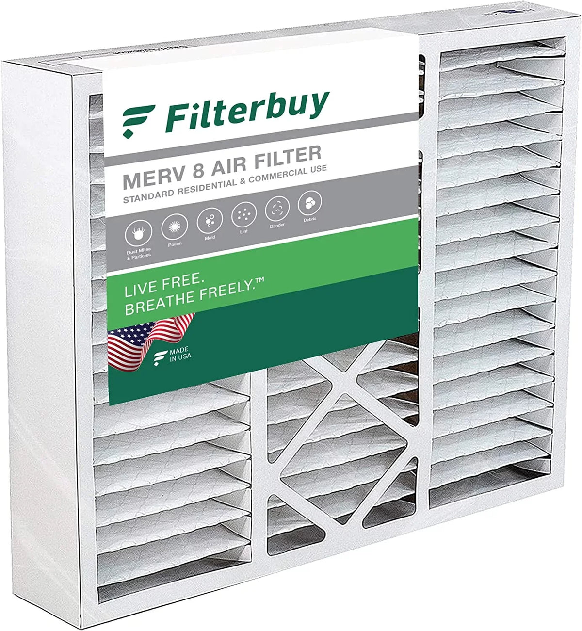 Filterbuy 20x20x5 MERV 8 Pleated HVAC AC Furnace Air Filters for Amana, Coleman, Goodman, Payne, York, and More (1-Pack)