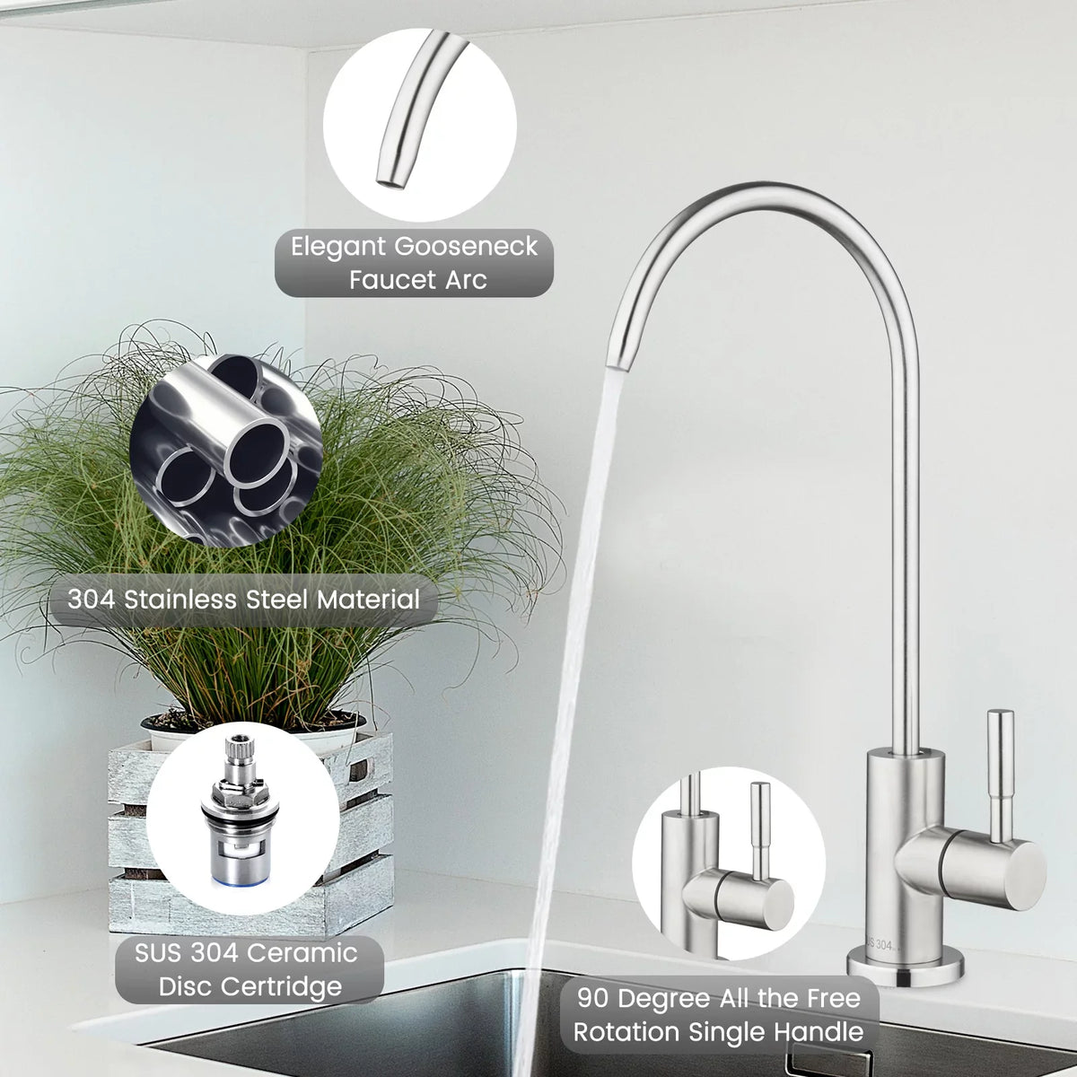 Kitchen Liquid Filter Faucet(2022NEW)100% Lead-Free Drinking Liquid Faucet Fits Most Reverse Osmosis Units or Liquid Filtration System in Non-Air Gap, Stainless Steel 304 Body(Brushed Nickel)