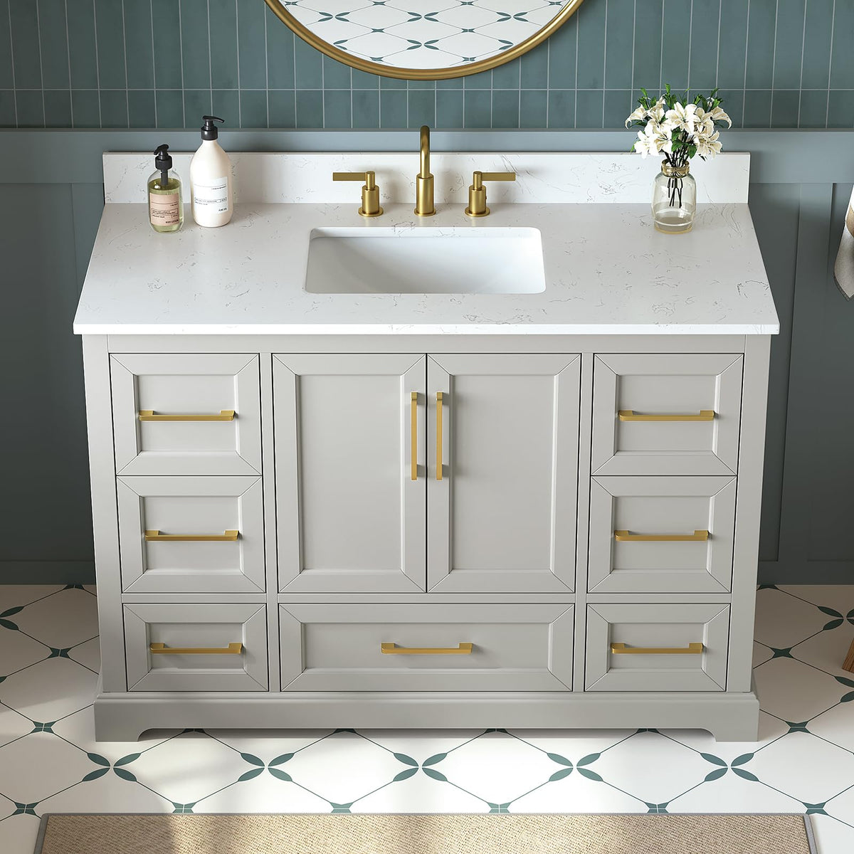 60 Inch Bathroom Vanity with Double Sink Combo, Greige