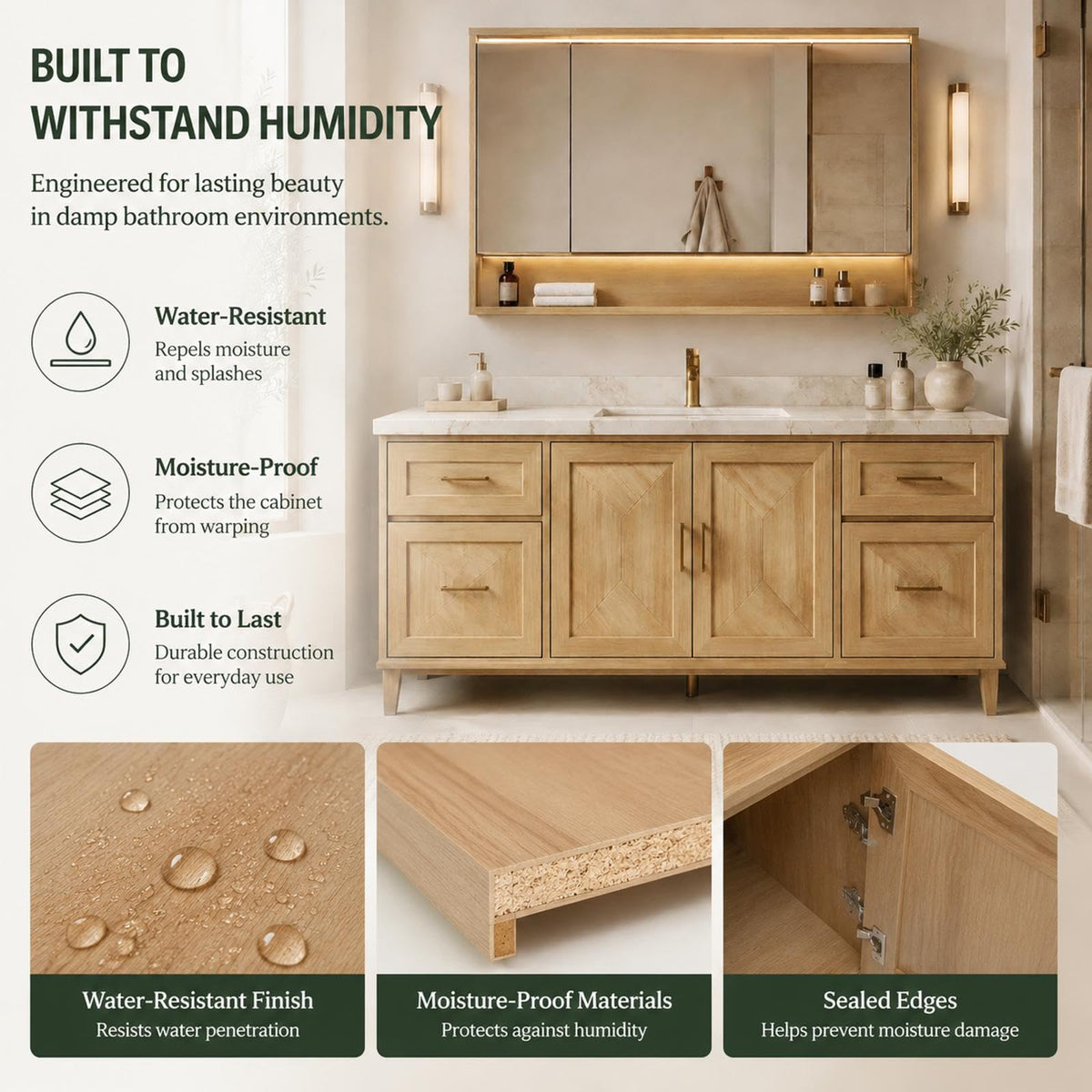 62 IN Freestanding Single Sink Bathroom Vanity with LED Storage Mirror