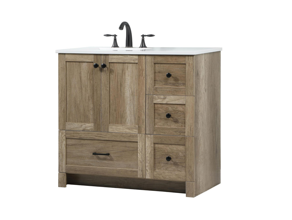 18" Pre-Assembled Bathroom Vanity with Sink, Engineered Wood, Ivory White Engineered Marble Countertop Included, Single Oval Porcelain Sink, 1 Soft-Close Drawers, Expresso