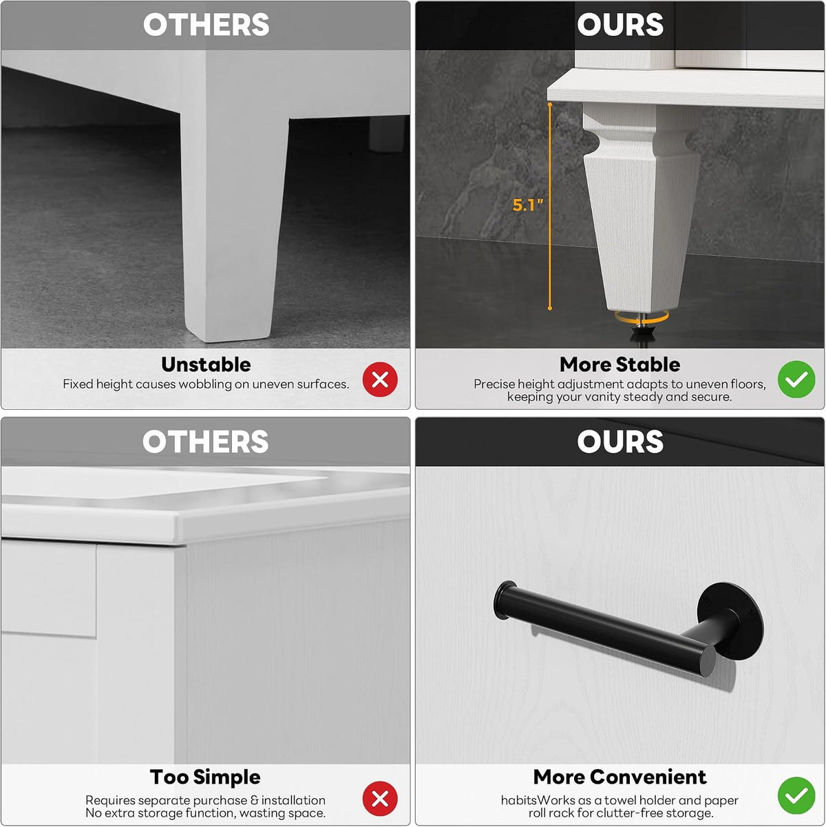 LIKIMIO 36 Inch Bathroom Vanity with Sink, Adjustable Solid Wood Legs