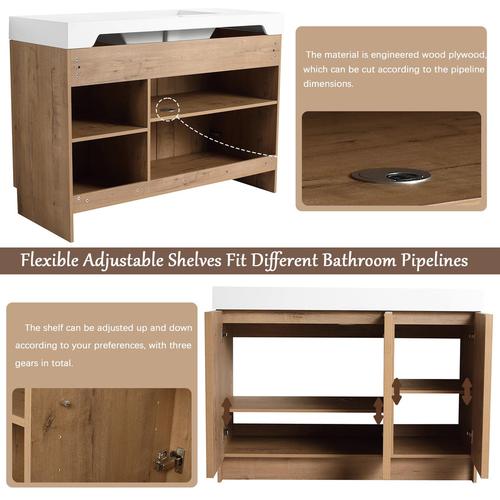 70" Double Sink Bathroom Vanity with Resin Basin, Faux Oak Finish