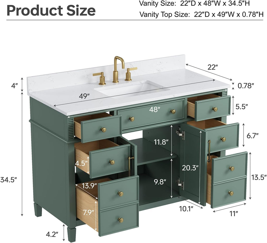 48 inch Bathroom Vanity with Sink, Green
